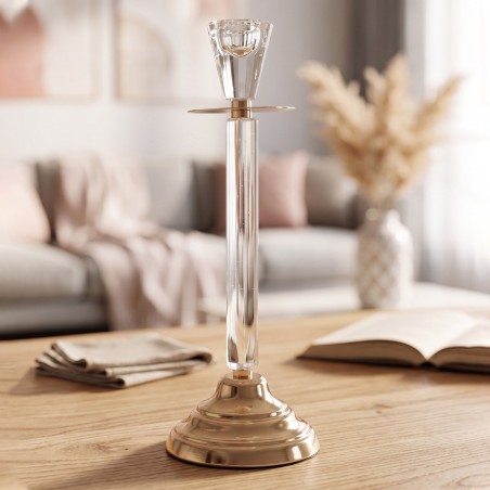 Bougeoir Élégant en Verre & Métal Doré 32 cm
