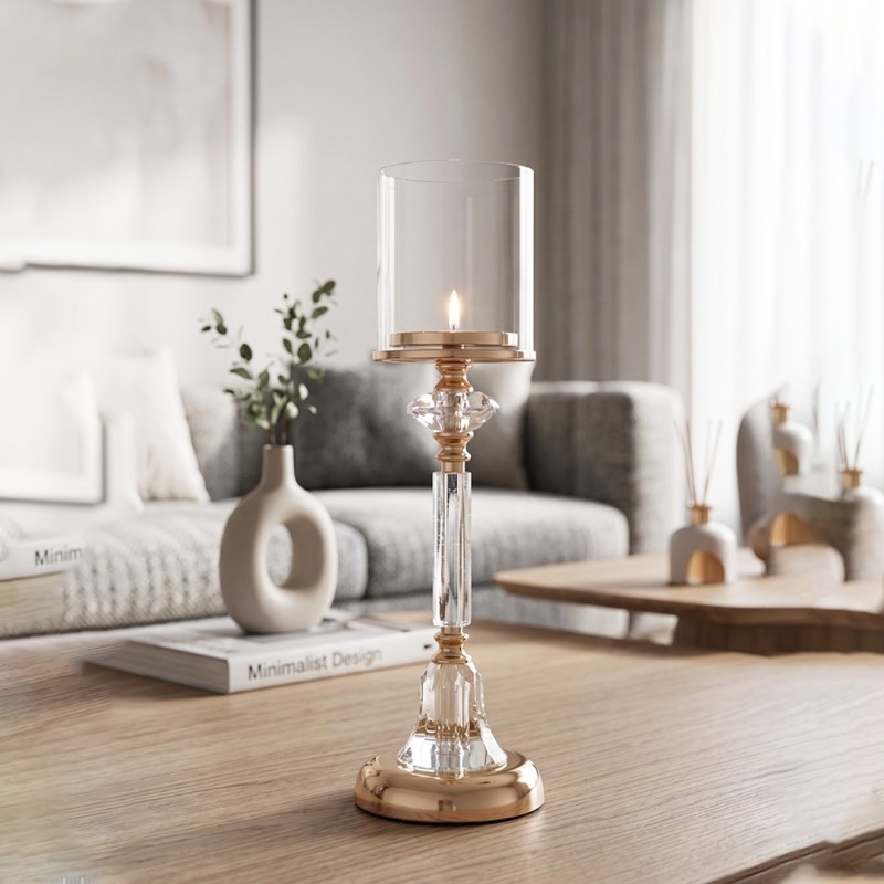 Porte Bougie en Verre avec Cylindre Protecteur 43 cm