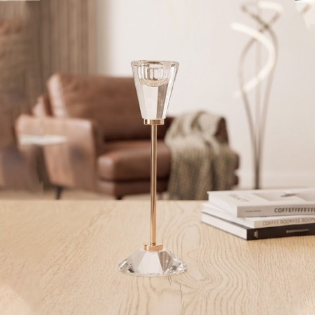 Porte Bougie en Verre & Métal Doré 21 cm