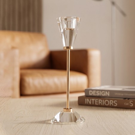 Porte Bougie en Verre & Métal Doré 23 cm