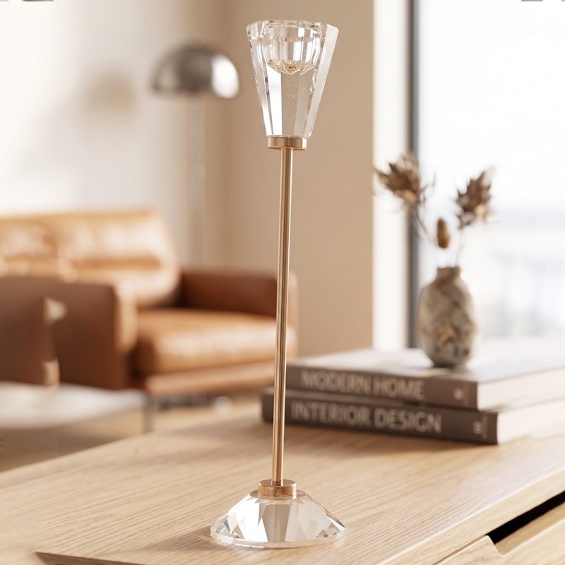Porte Bougie en Verre & Métal Doré 27 cm
