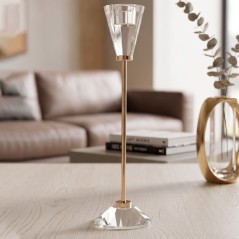 Porte Bougie en Verre & Métal Doré 26 cm