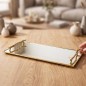 Plateau Rectangulaire Miroir 40x20 cm avec Poignées Dorées