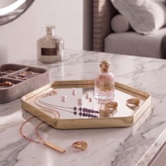 Plateau Miroir Hexagonal 21x24 cm avec Bordure Dorée