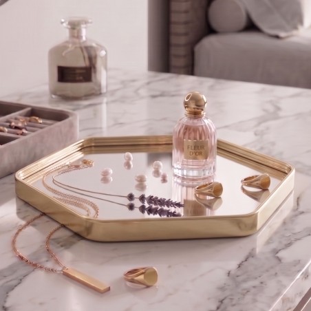 Plateau Miroir Hexagonal avec Bordure Dorée