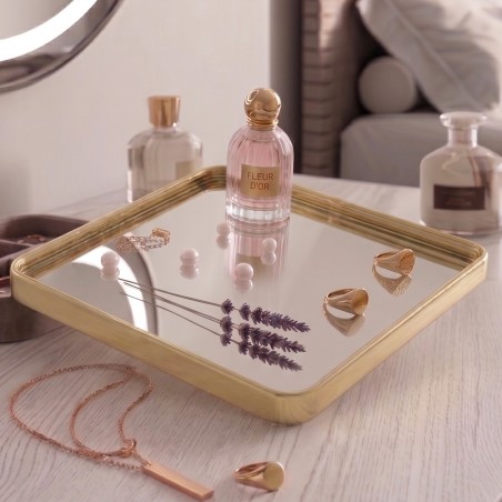 Plateau Miroir Carré 25  cm avec Bordure Dorée