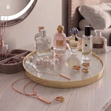 Plateau Miroir Rond ⌀19 cm avec Bordure Dorée