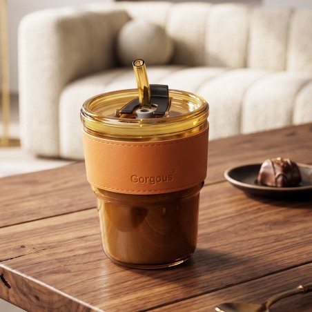 Gobelet à Café avec Paille et Couvercle en Verre