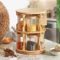 Set Portes Épices 10 Pièces en verre avec Support Rotative en bois