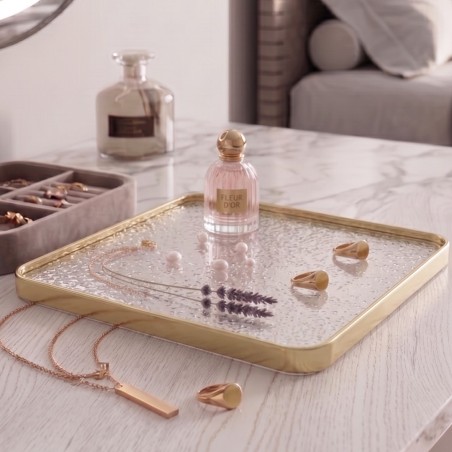 Plateau Miroir Carré 29x29 cm avec Bordure Dorée