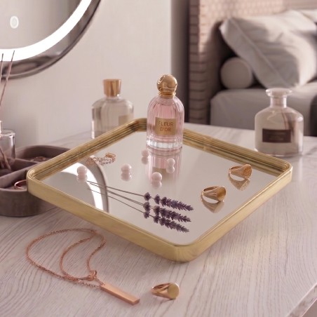 Plateau Miroir Carré 27 cm avec Bordure Dorée