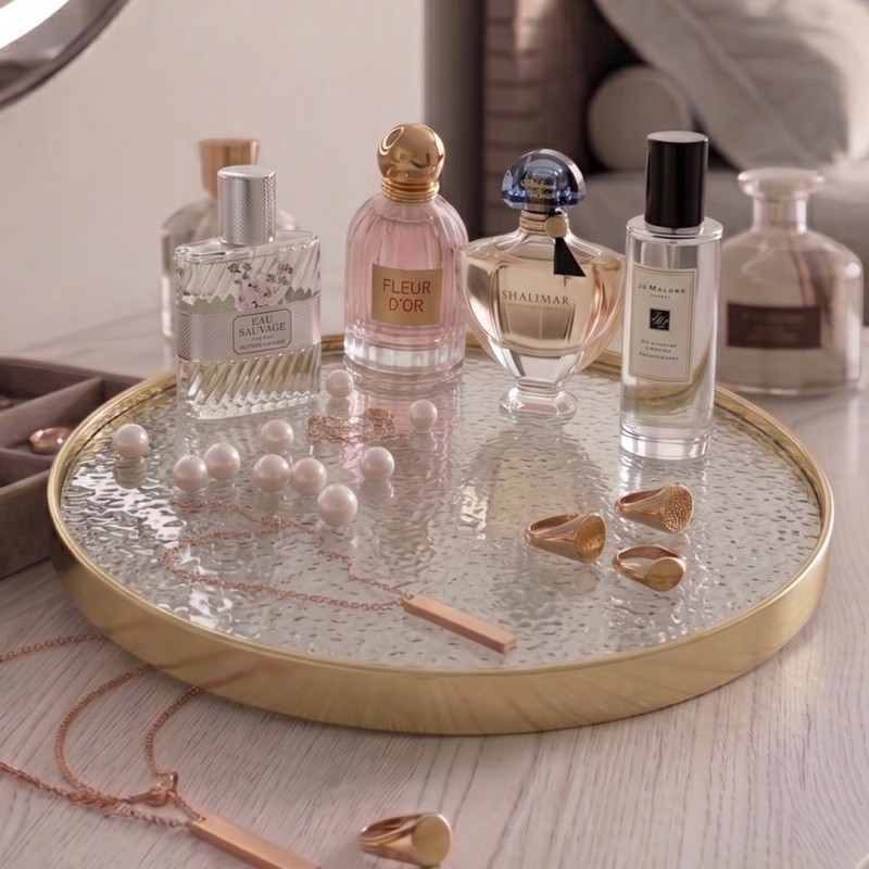 Plateau Miroir Rond ⌀29 cm avec Bordure Dorée