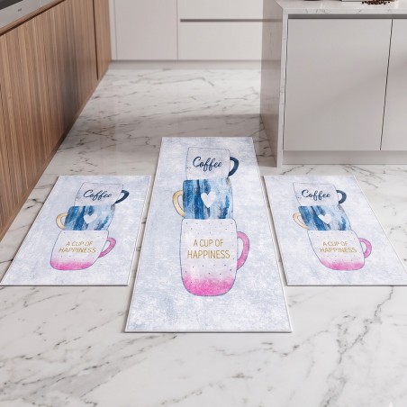 Set de 3 Tapis de Cuisine Antidérapants - Rose & Bleu