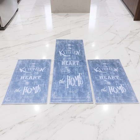 Set de 3 Tapis de Cuisine Antidérapants - Gris Kitchen