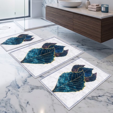 Set de 3 Tapis Salle de Bain Antidérapants - Feuille