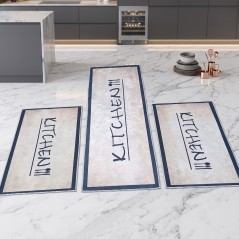 Set de 3 Tapis de Cuisine Antidérapants - Beige Kitchen