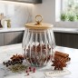 Bocal en Verre Strié 625ML avec Couvercle en Bambou