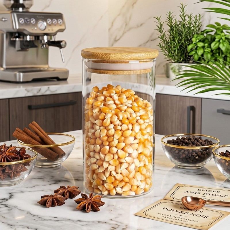 Porte Épices en Verre 300ML avec Couvercle en Bois