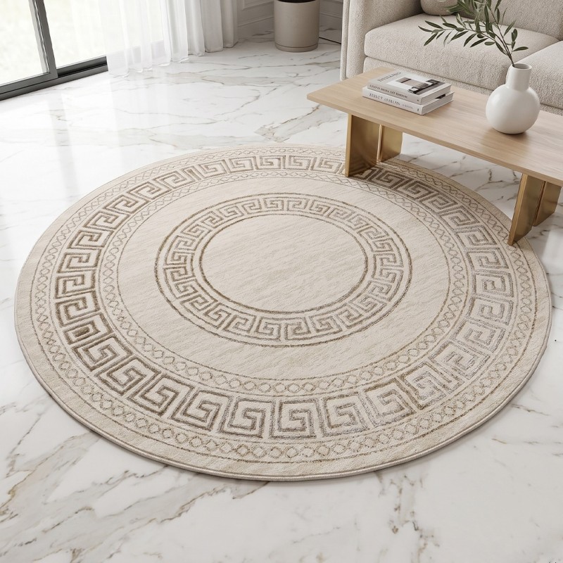 Tapis Salon Rond en Laine 150x150 cm V/V - Elissa 0847B