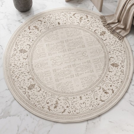 Tapis Salon Rond en Laine 150x150 cm G/V - Elissa 0849A