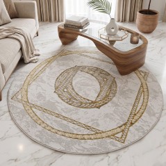 Tapis Salon Rond en Laine 150x150 cm Doré G/V - Elissa 0537A