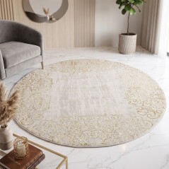 Tapis Salon Rond en Laine 150x150 cm Doré G/V - Elissa 0571A