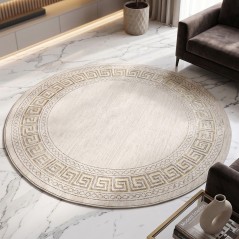 Tapis Salon Rond en Laine 150x150 cm Doré G/V - Elissa 0847A