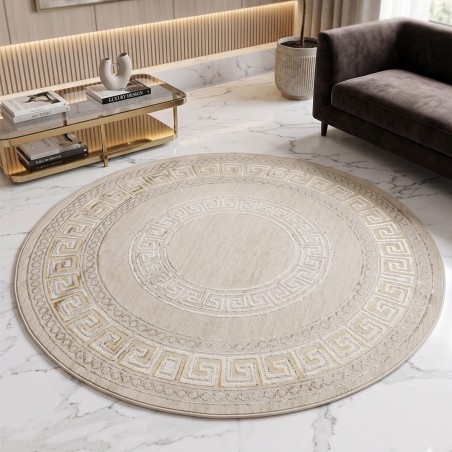 Tapis Salon Rond en Laine 150x150 cm G/V - Elissa 0847B