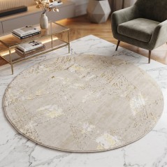 Tapis Salon Rond en Laine 150x150 cm Doré G/V - Elissa 0535A