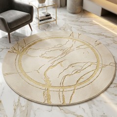 Tapis Salon Rond en Laine 150x150 cm Doré G/V- Elissa 0519A