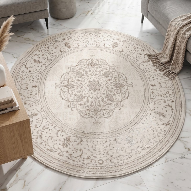Tapis Salon Rond en Laine 150x150 cm V/V - Elissa  0849B