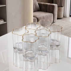 Lot de 6 Coupes à Dessert sur Pied en Verre Strié Doré