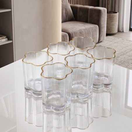 Lot de 6 Coupes à Dessert sur Pied en Verre Strié Doré