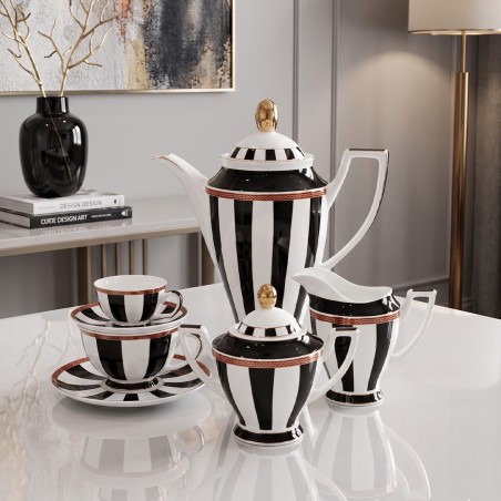 Service à Café en Porcelaine Noir et Blanc 29 Pièces