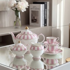 Service à Café en Porcelaine Rose et Blanc 29 Pièces