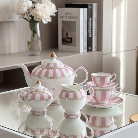 Service à Café en Porcelaine Rose et Blanc 29 Pièces