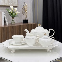 Service à Café en Porcelaine 18 pièces avec Plateau