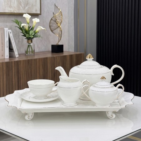 Service à Café en Porcelaine 18 pièces avec Plateau