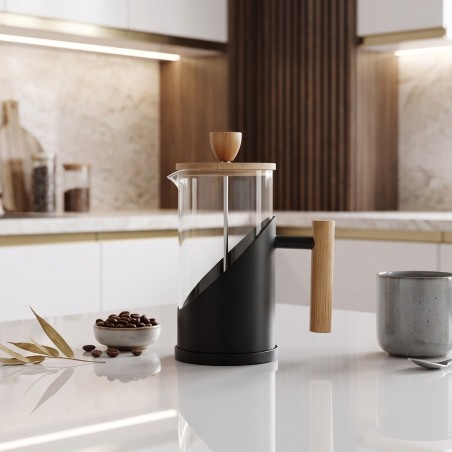 Cafetière à Piston en Verre 600 ML avec Poignée Effet Bois