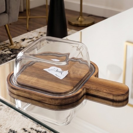 Beurrier en Verre avec Plateau en Bambou 19x19 cm