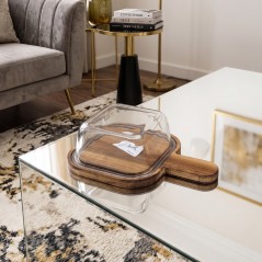 Beurrier en Verre avec Plateau en Bambou 14x14 cm