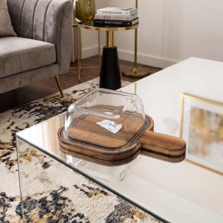 Beurrier en Verre avec Plateau en Bambou 14x14 cm