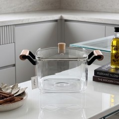 Faitout en Verre 20 cm avec Poignées en Bois