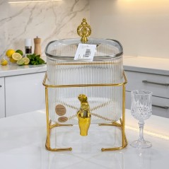 Distributeur de Boisson en Verre avec Support Doré et Robinet