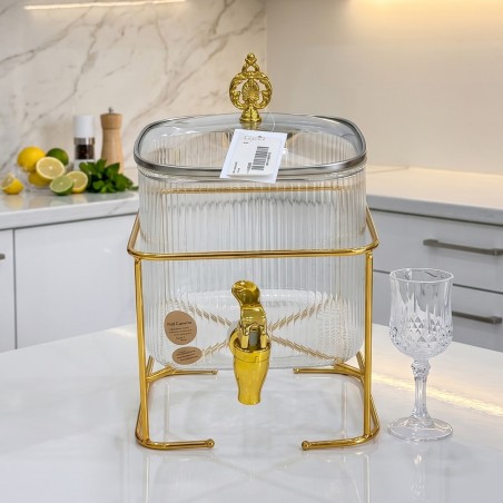 Distributeur de Boisson en Verre avec Support Doré et Robinet