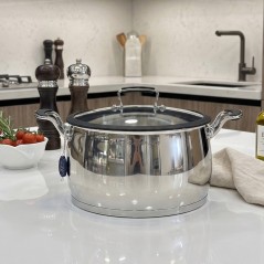 Faitout 28 cm en Inox 18/10 avec Couvercle en Verre -Karkmos