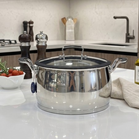 Faitout 28 cm en Inox 18/10 avec Couvercle en Verre -Korkmaz