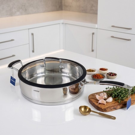 Sauteuse 24 cm en Inox 18/10  avec Couvercle en Verre -Korkmaz