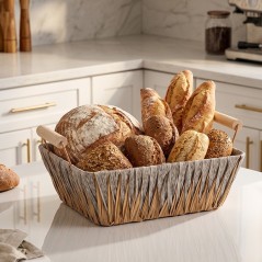 Corbeille à Pain Rectagulaire avec Poignées en Bois