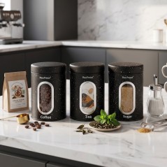 Lot de 3 Boîtes de Conservation en Métal Café Thé Sucre